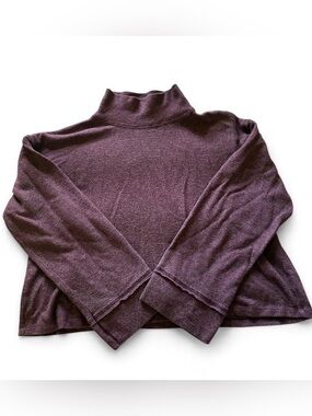 Lush Oversized Soft Cozy Autumn Basic Plum Mock Neck Knit Sweater Cropped